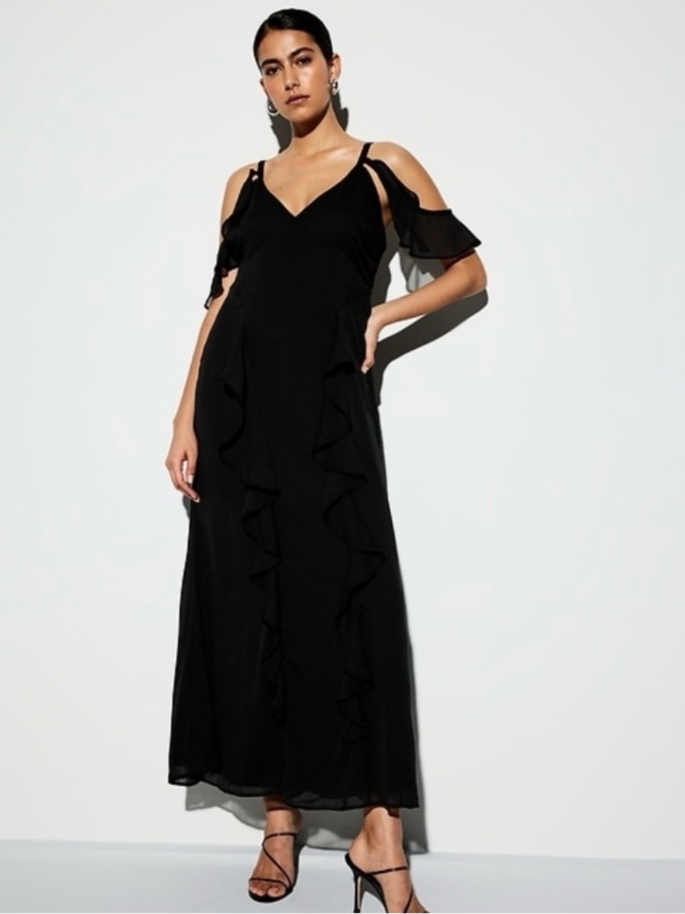 Old Navy Black Cold-Shoulder Ruffle Maxi Dress
